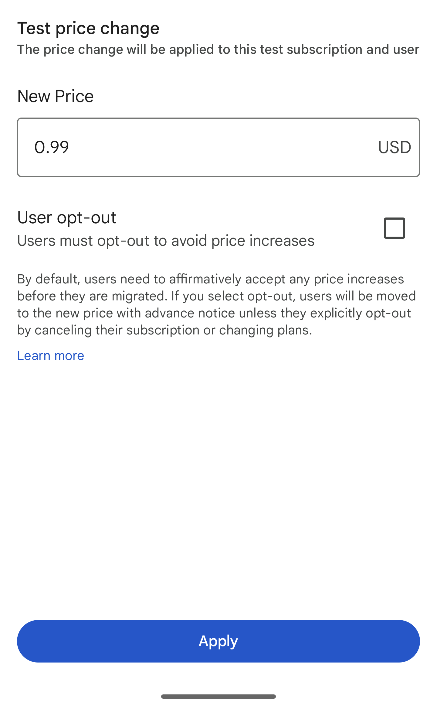 test subscription price change