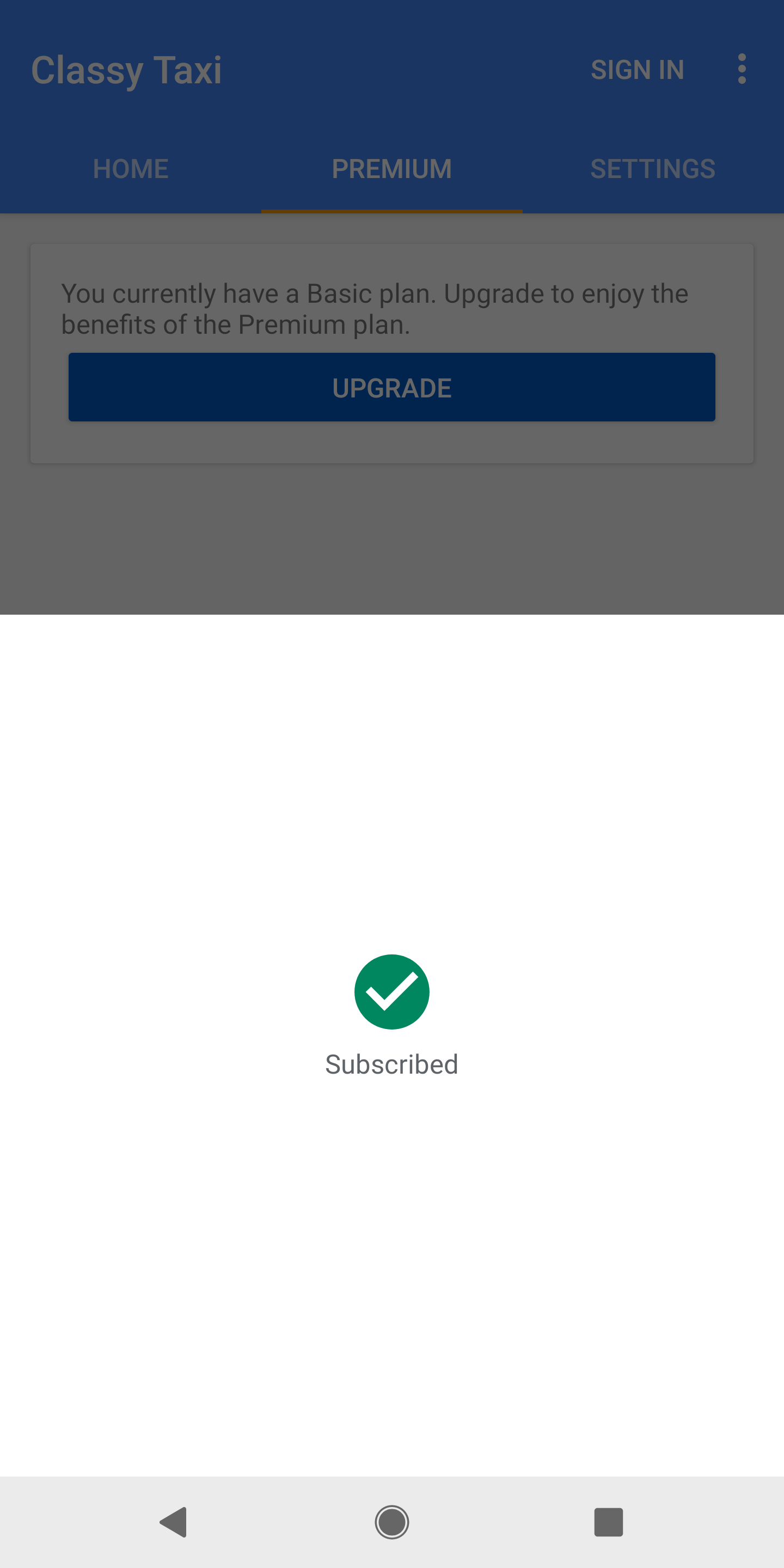 Erfolgsbildschirm für Käufe bei Google Play