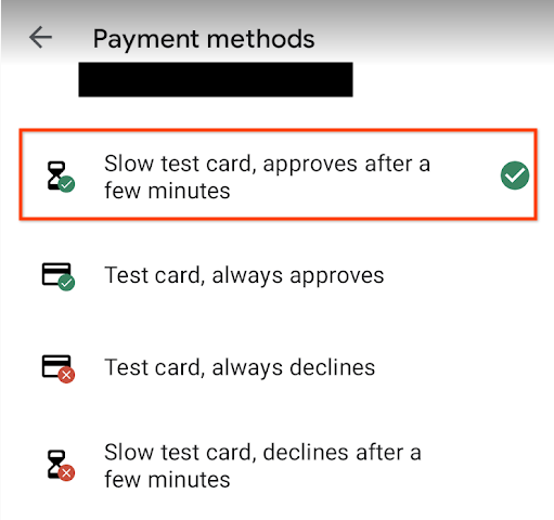 test a purchase with an approved slow test card