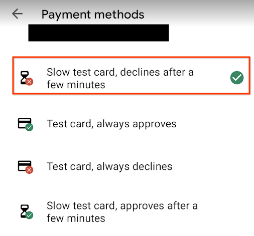 test a purchase with a declined slow test card