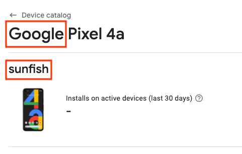 डिवाइस सूची में Pixel 4a का पेज