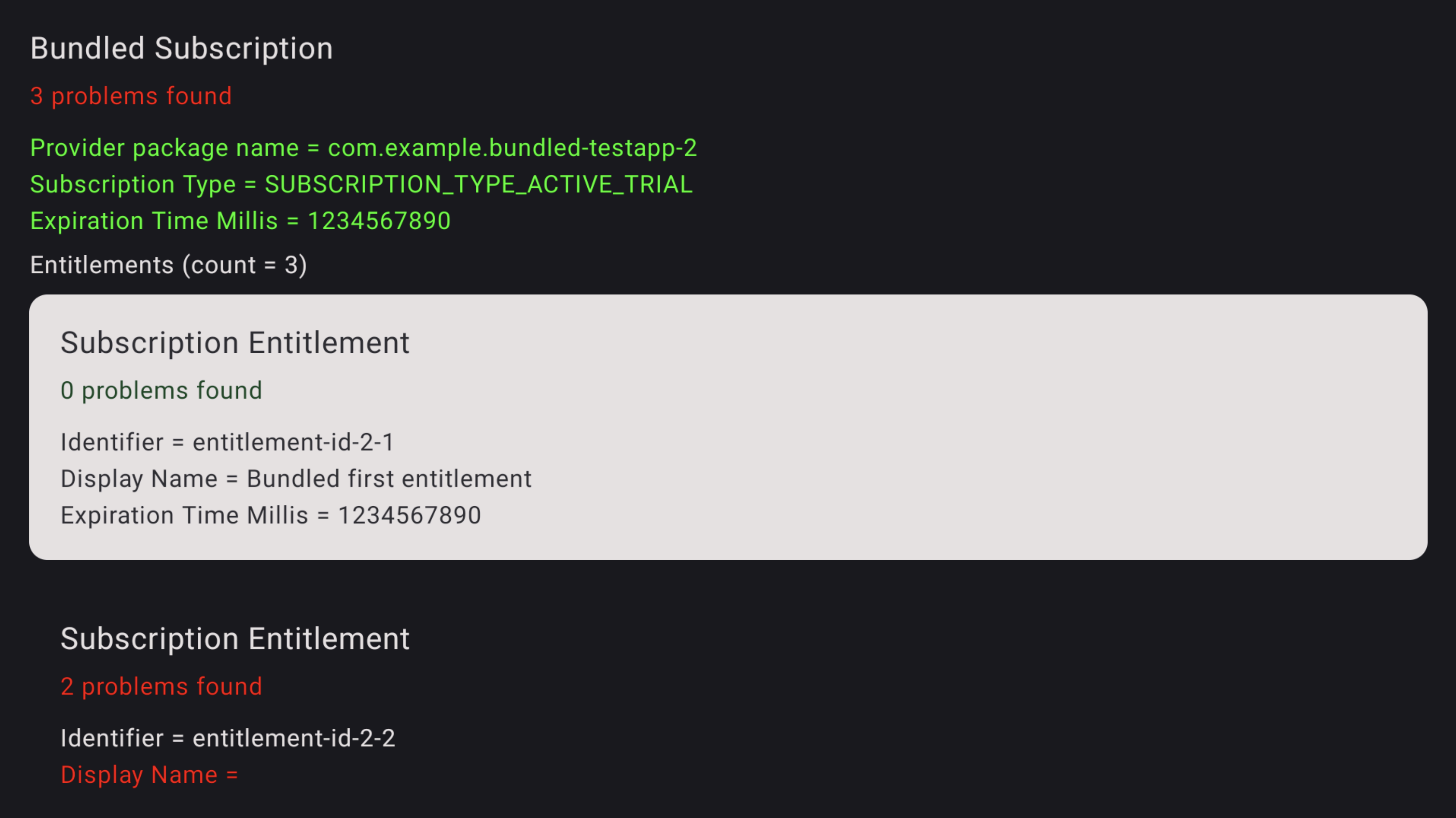 Screenshot mit Fehlerdetails der Bestätigungs-App