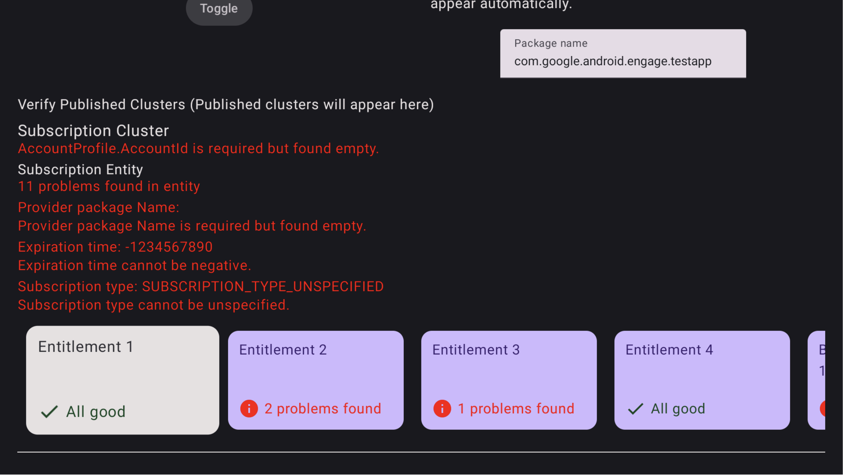 Capture d&#39;écran de l&#39;erreur de l&#39;application de validation