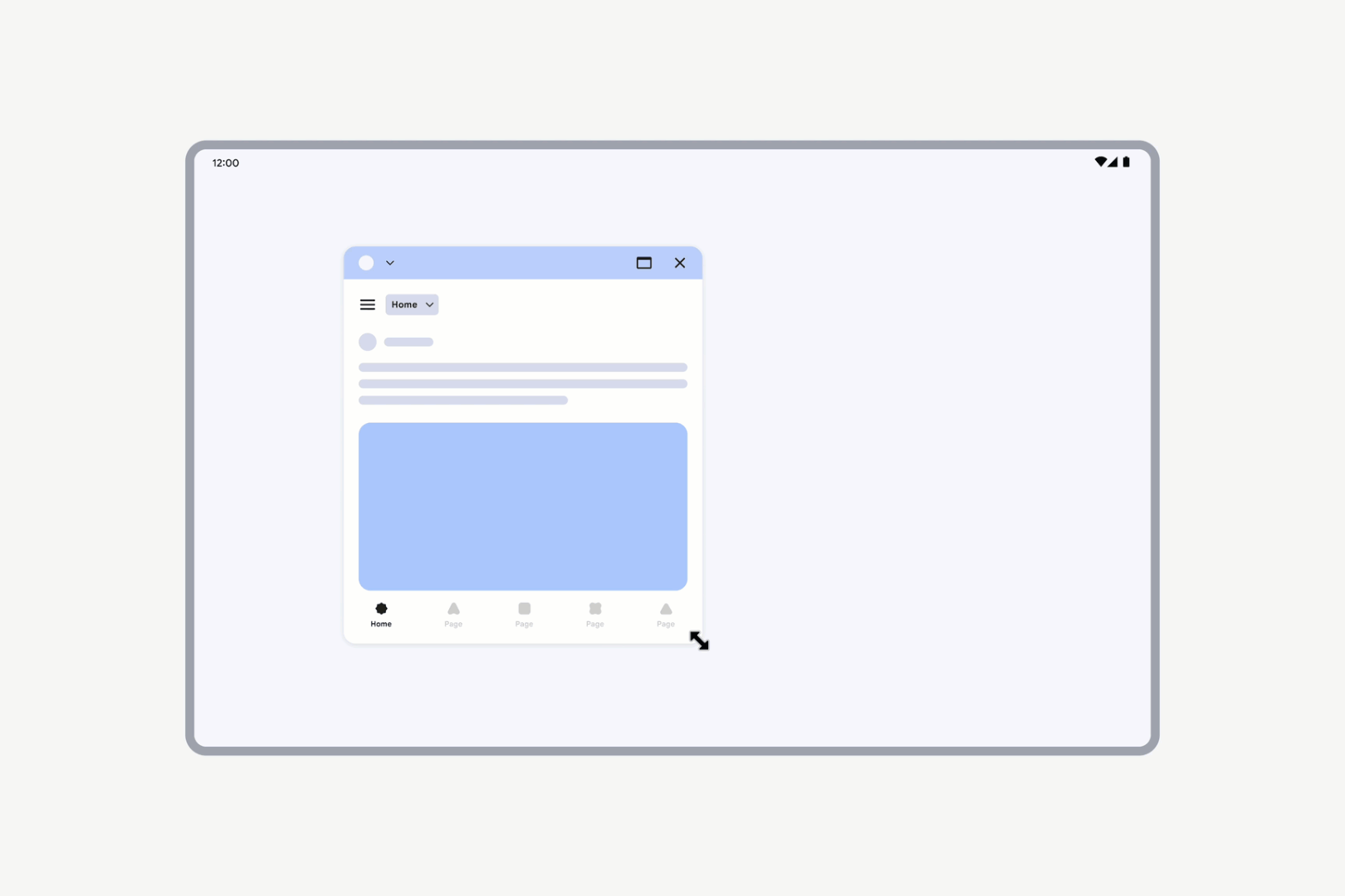 Animación de una app vertical que cambia de tamaño a horizontal.