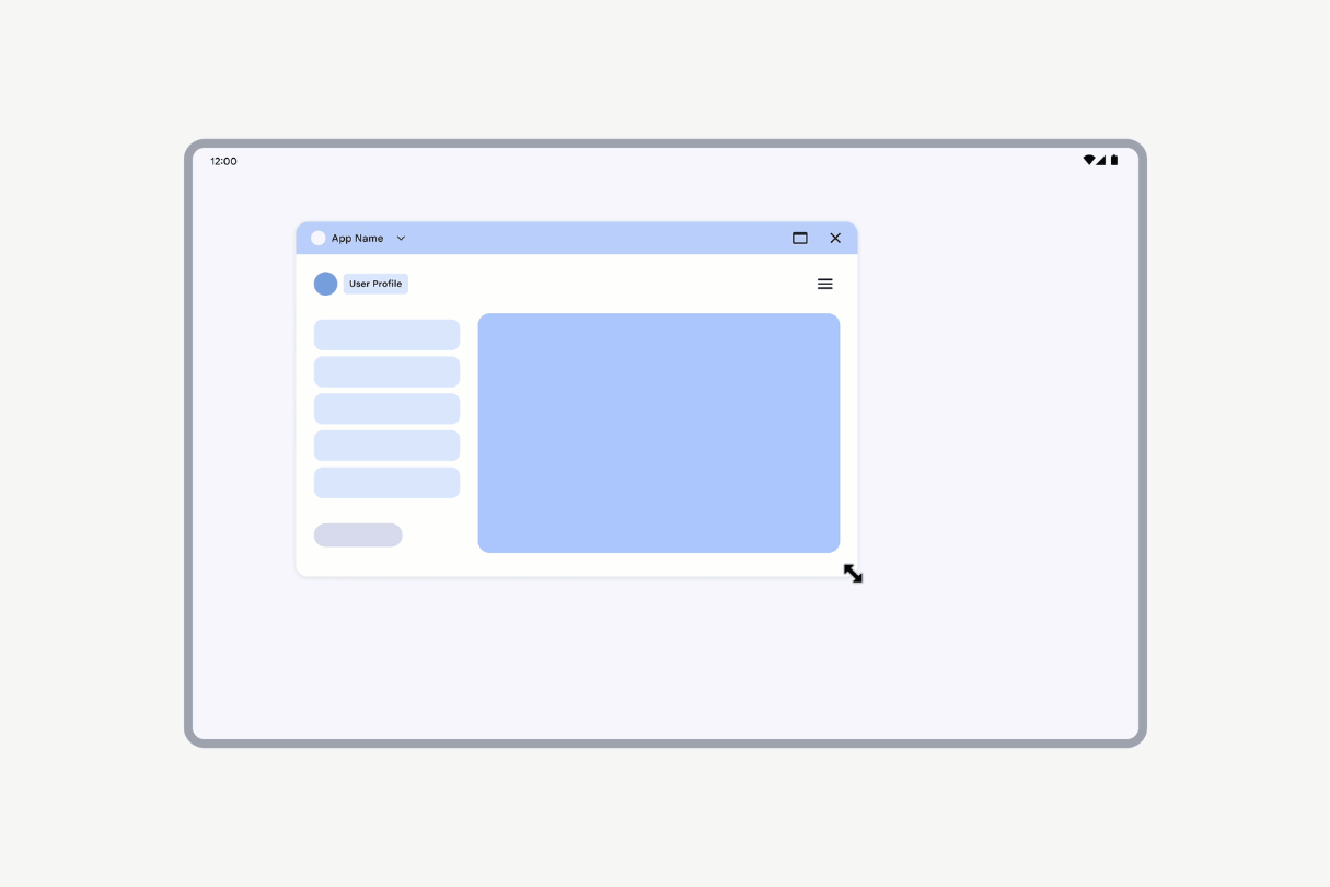 Uygulamanın yeniden boyutlandırılma animasyonu. Kullanıcı arayüzü, masaüstü penceresini dolduracak şekilde ölçeklenir.