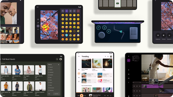 Collage de dispositivos de pantalla grande con una variedad de diseños