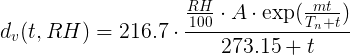 d_v(t,RH) = 216.7 · (RH/100) · A · exp(m·t/(T_n+t))/(273.15 + t)