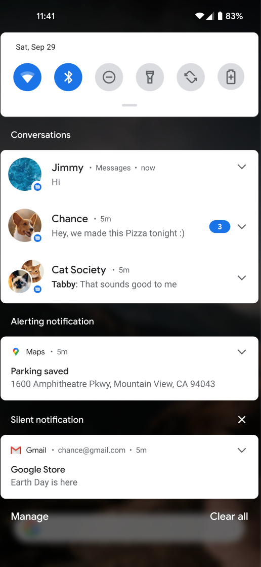 L&#39;espace de conversation est une zone de notification dédiée aux conversations en temps réel entre humains.