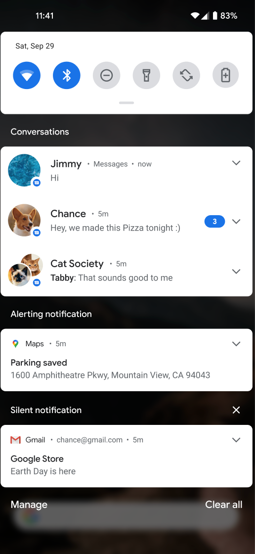 Lo spazio di conversazione è un'area di notifica dedicata alle conversazioni in tempo reale tra persone.