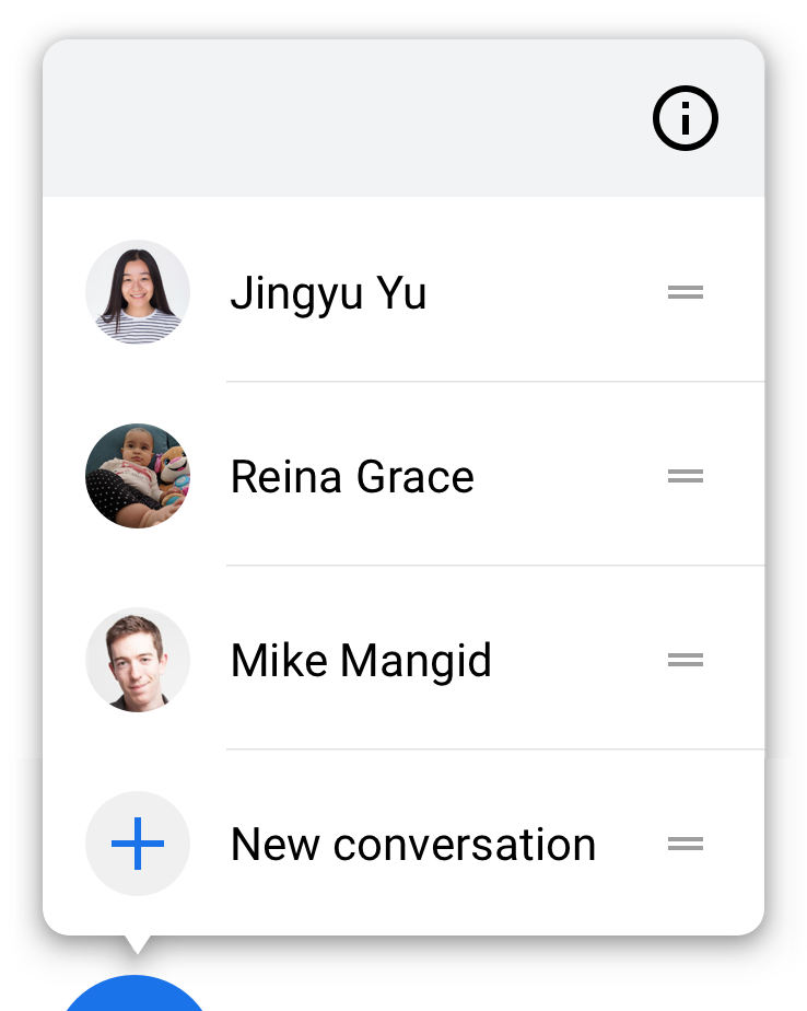 Appuyer de manière prolongée sur une conversation ouvre un menu d&#39;actions associées.