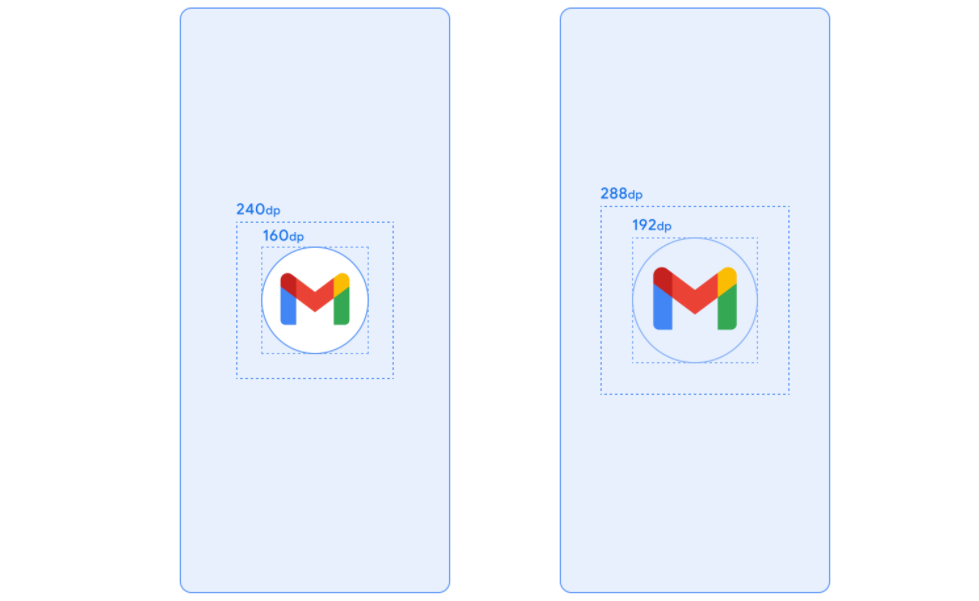 Image montrant différentes dimensions d&#39;icônes pour un arrière-plan plein et transparent