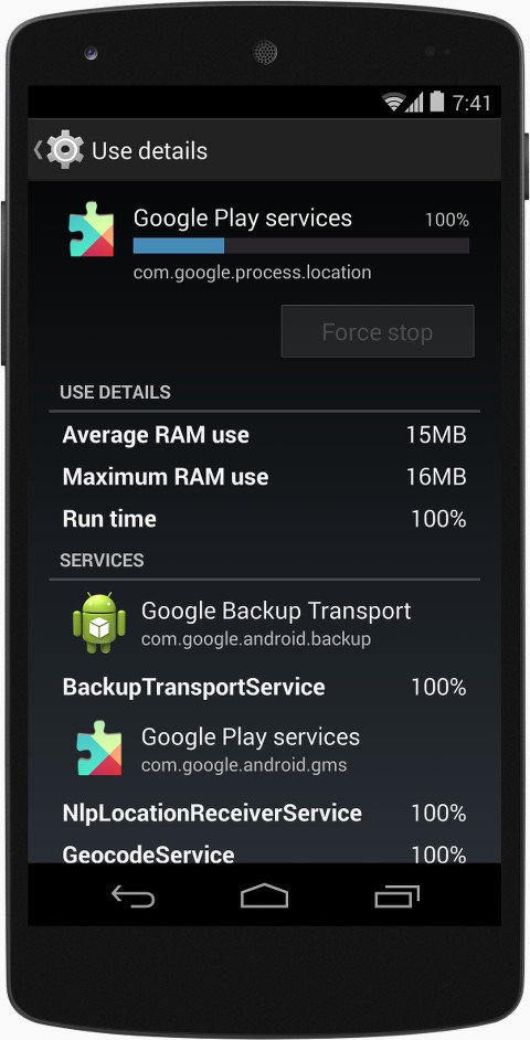 Detalhes de uso da vitrine para dispositivos móveis na nova opção "Process Stats"