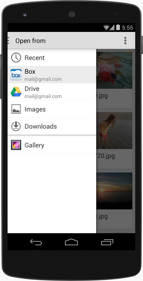 Mobile showcasing an open sidebar within the new storage access framework