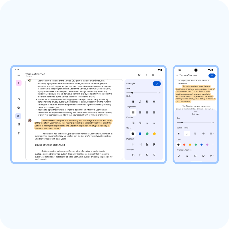 Alat produktivitas, komentar, dan setelan | Gallery | Android Developers