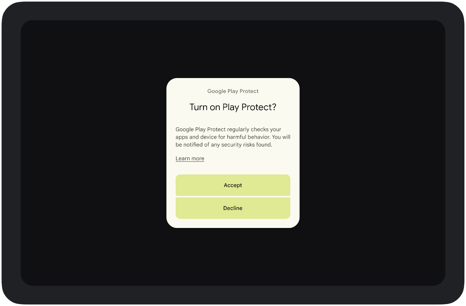 Turn on Play Protect dialog