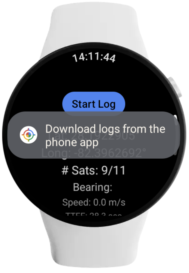 Message sur la montre au début de la journalisation