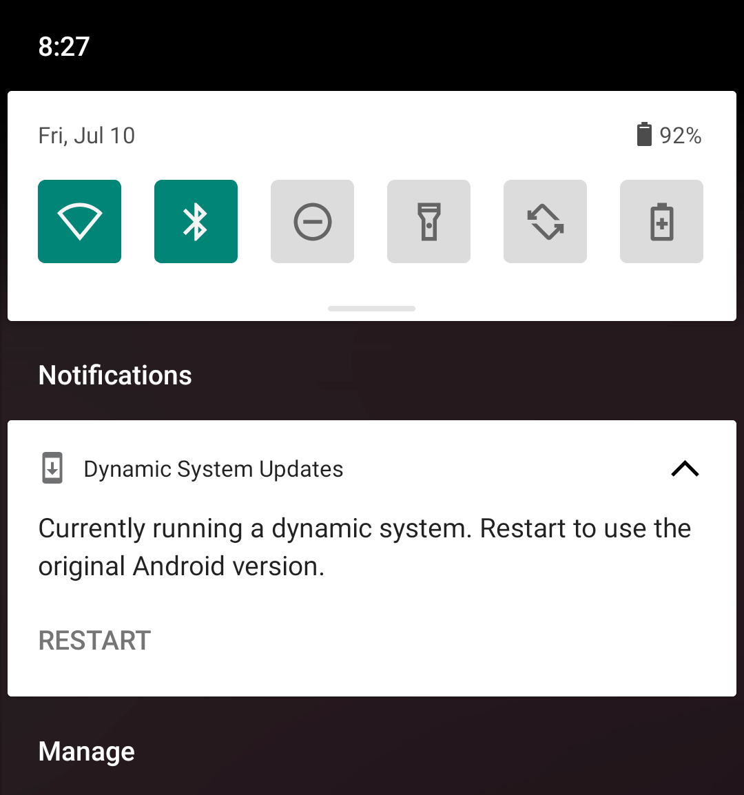 Notifica DSU con un'opzione che consente di riavviare il dispositivo utilizzando
immagine di sistema originale