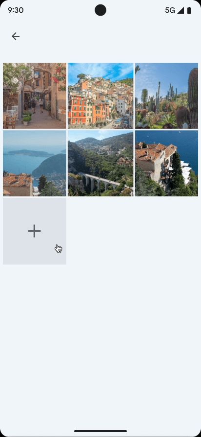 Das Dialogfeld „Bilder auswählen“ mit den Mediendateien auf Ihrem Gerät wird angezeigt. Wählen Sie ein Foto aus, das Sie für die App freigeben möchten.