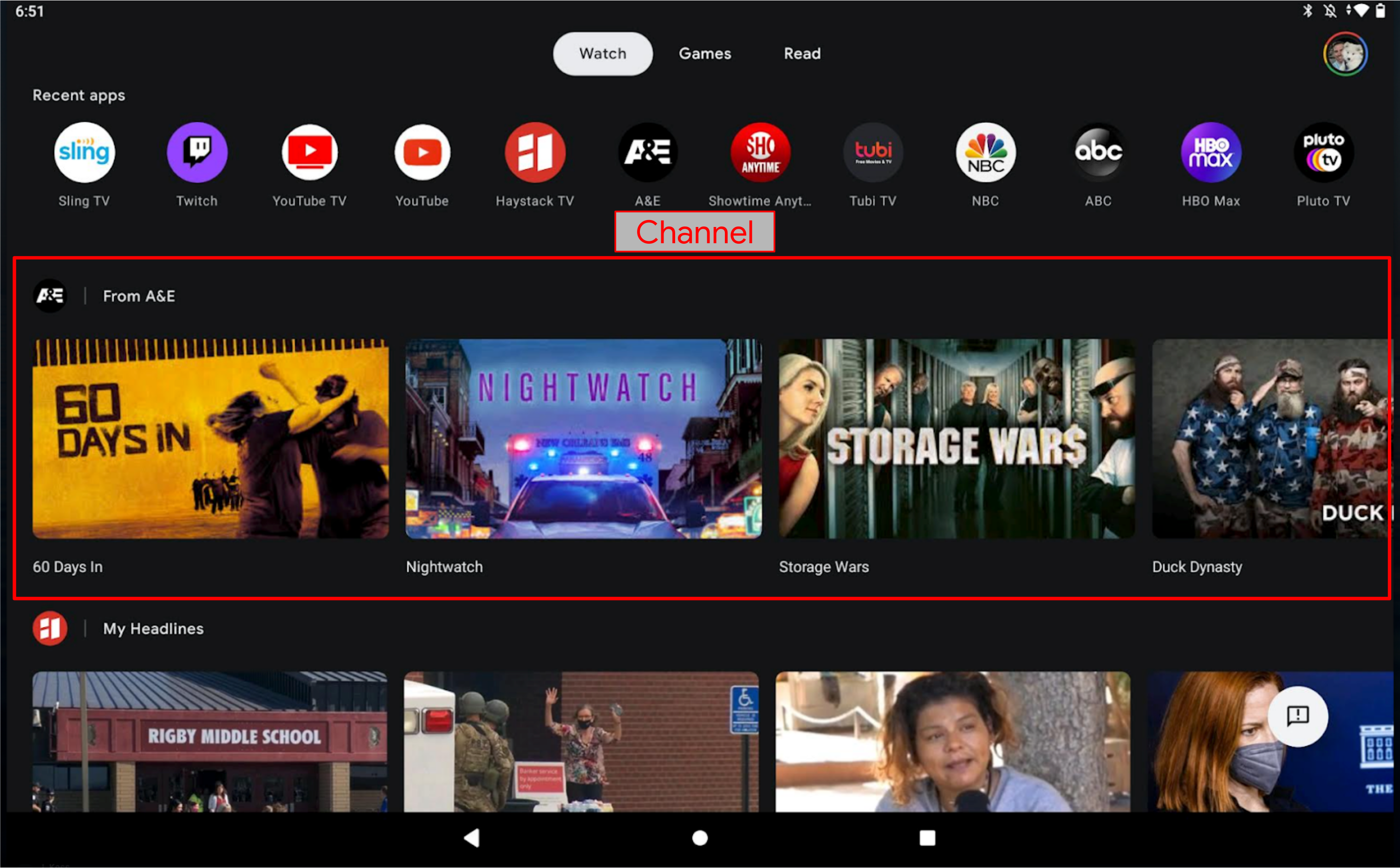 entertainment space ui showing a channel that is highlighted
            with a red rectangle