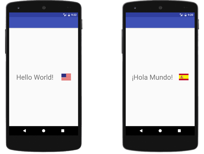 La app muestra un ícono y un texto diferentes según la configuración regional actual