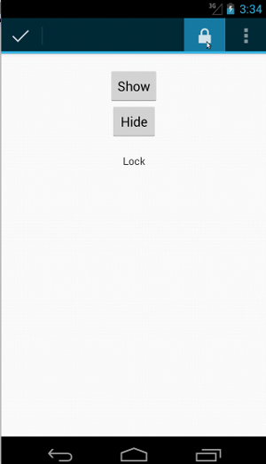 アクティビティの最上部のアクションバーに南京錠ボタンがあります