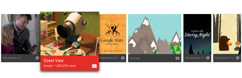 Android TV ana ekranındaki öneriler satırının örneği