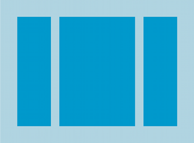 Üç dikey dilime bölünmüş bir düzeni gösteren resim