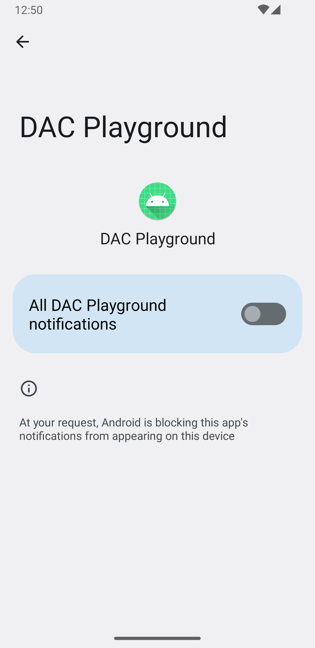 Una imagen que muestra la información de la app y la pantalla de notificaciones.