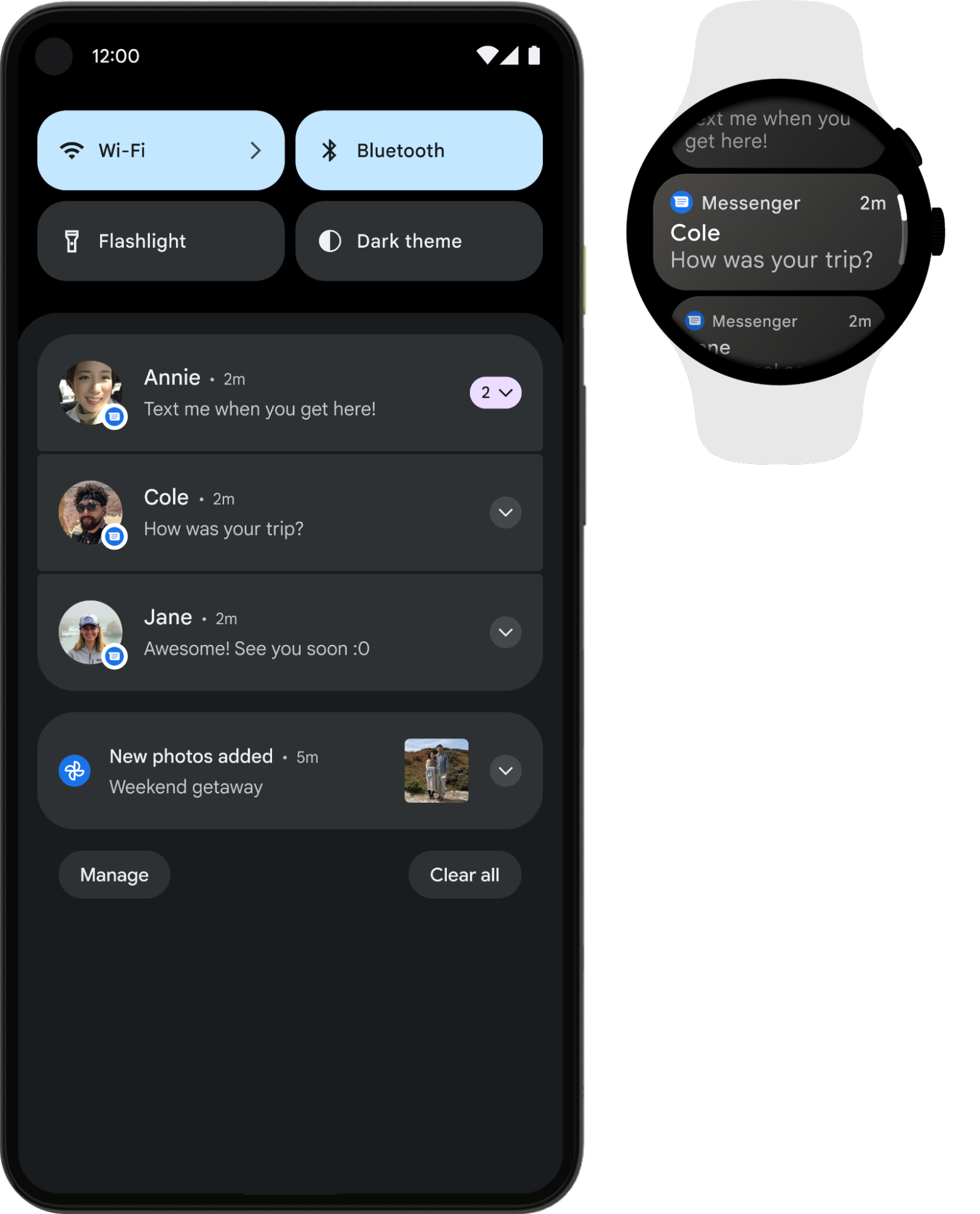 Cartes de notification sur une montre.