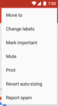 Gmail ऐप्लिकेशन में पॉप-अप मेन्यू दिखाने वाली इमेज, जिसमें सबसे ऊपर दाईं ओर मौजूद ओवरफ़्लो बटन पर क्लिक किया गया है.