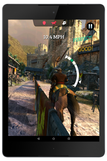 Gameloft의 Rival Knights 게임플레이를 보여주는 태블릿
