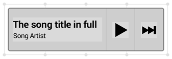 Müzik widget'ı 8 dp otomatik kenar boşluğuna sahip 80 dp x 100 dp boyutunda bir ızgarada duruyor
  sistem tarafından eklendi