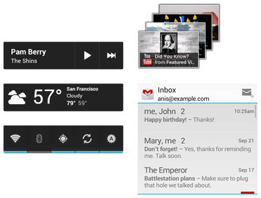 Ejemplos de widgets de apps en Android 4.0