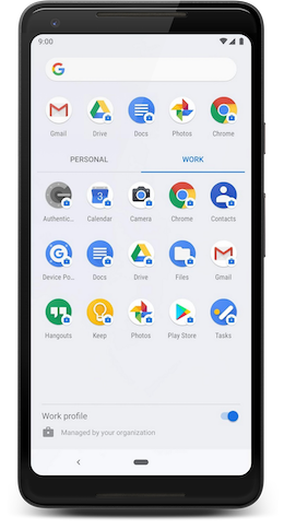Мобильные и планшетные устройства, на которых отображаются приложения Android, совместимые с Android на предприятии.
