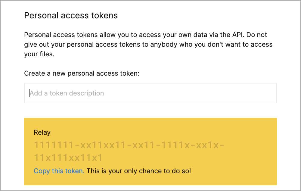 Personal access tokens in the settings