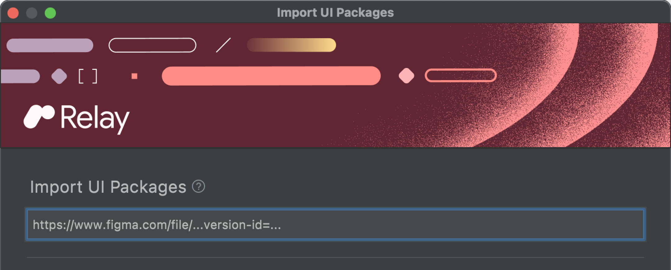 Kolom Impor Paket UI dalam dialog impor