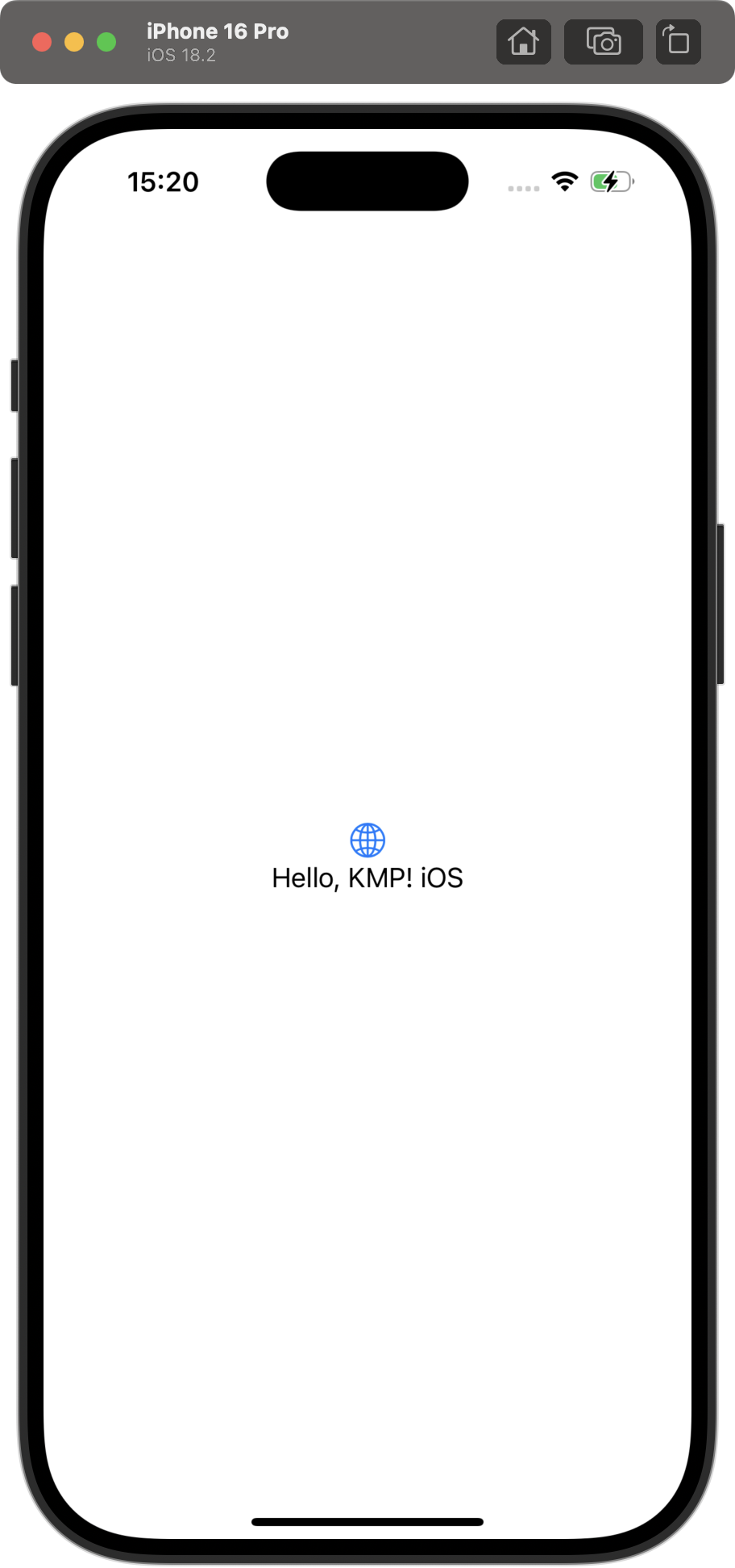 סימולטור Xcode שבו פועלת אפליקציית iOS