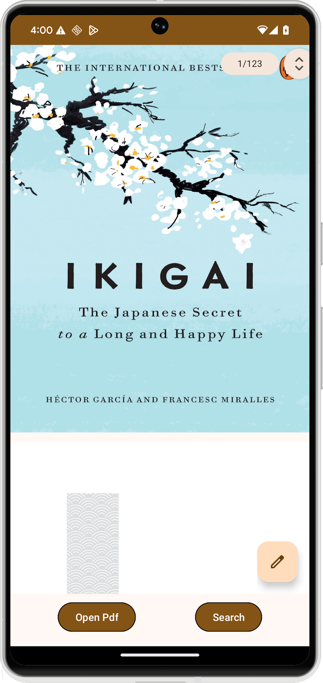 PdfViewerFragment ব্যবহার করে একটি অ্যান্ড্রয়েড অ্যাপ্লিকেশনের মধ্যে রেন্ডার করা একটি PDF ডকুমেন্ট।