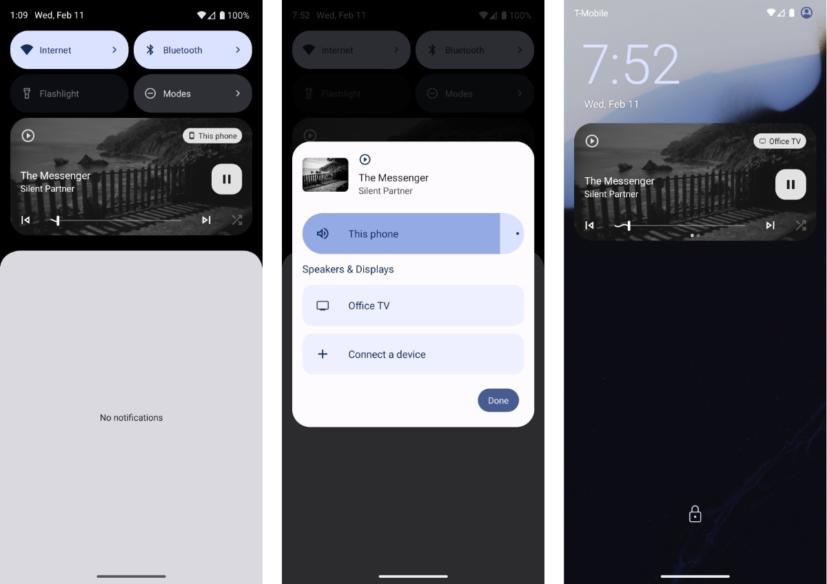 Screenshot showing the Output Switcher UI in notifications.