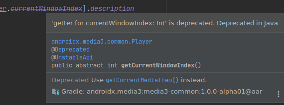 Captura de tela: como exibir o JavaDoc com a alternativa do método descontinuado