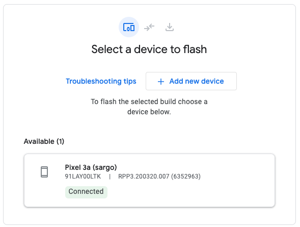 Select the device to flash