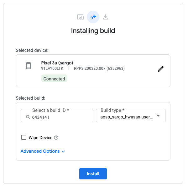 Conferma le opzioni di flash ed esegui il flashing del dispositivo