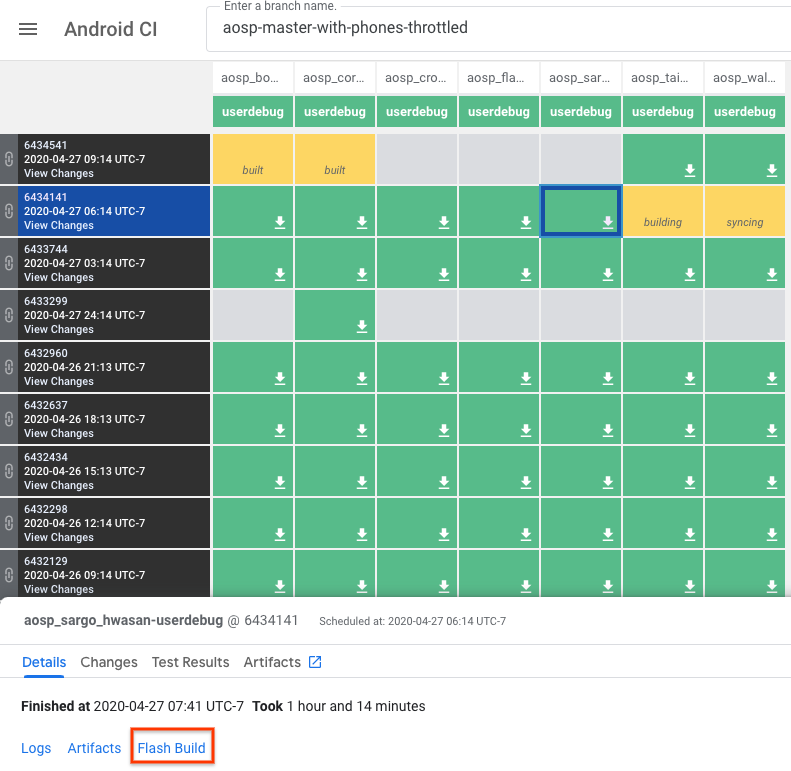 Esegui il flashing della build di un dispositivo