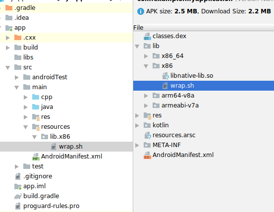 Android Studio&#39;da wrap.sh paketleme örneği