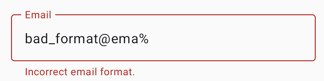 An invalid text input with errors