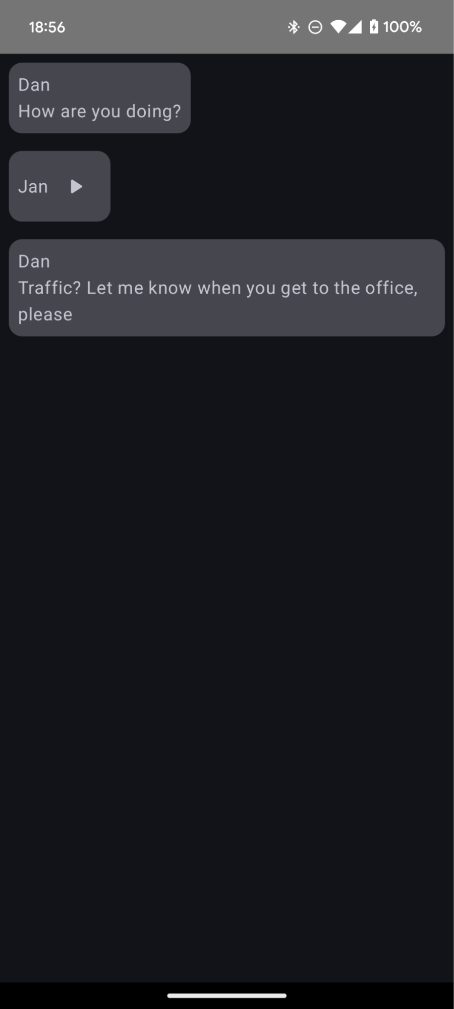 Saída de código mostrando mensagens de áudio e texto