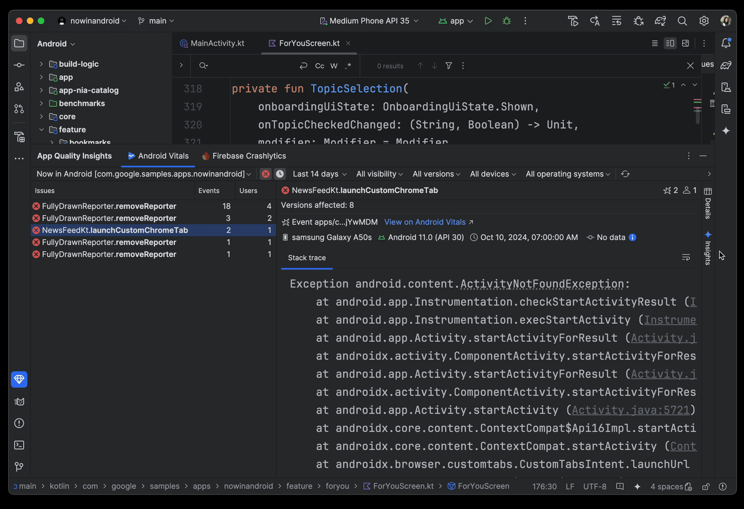 Mostrare gli insight di Gemini dalla finestra dello strumento App Quality Insights
