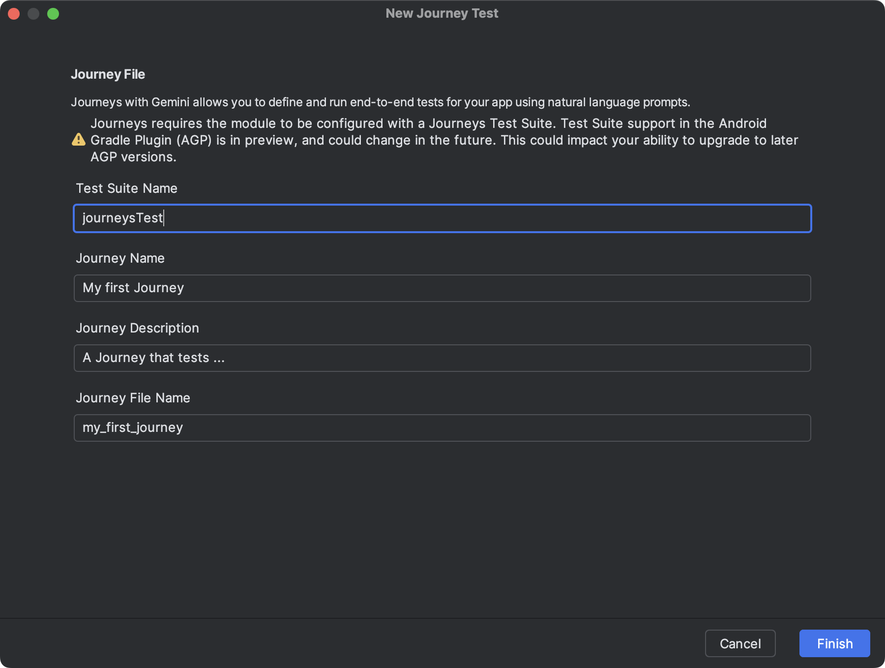 Boîte de dialogue d&#39;Android Studio permettant de créer un fichier de parcours.