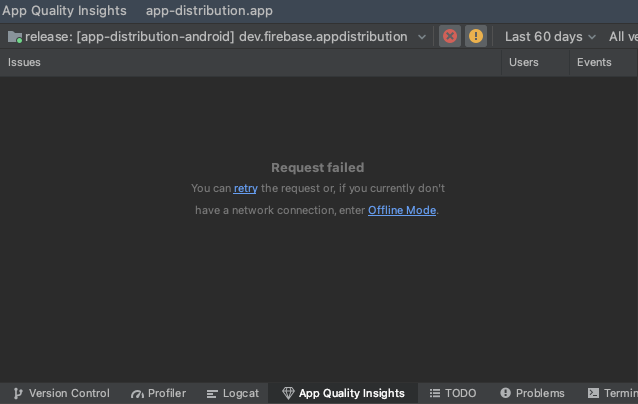 App Quality Insights में ऑफ़लाइन मोड उपलब्ध है.