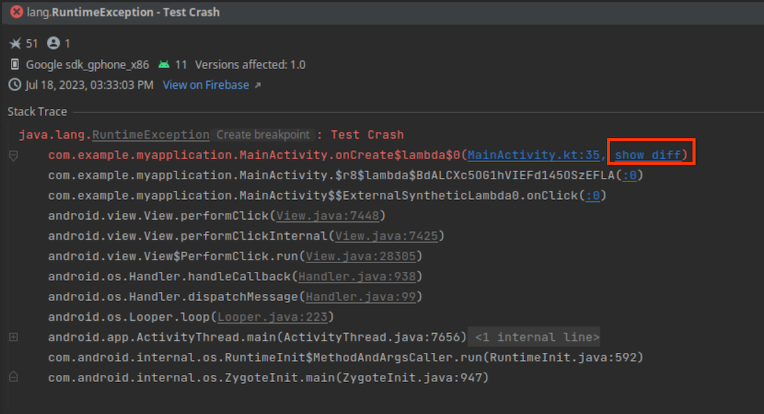 Opção para mostrar a diferença no stack trace do AQI.
